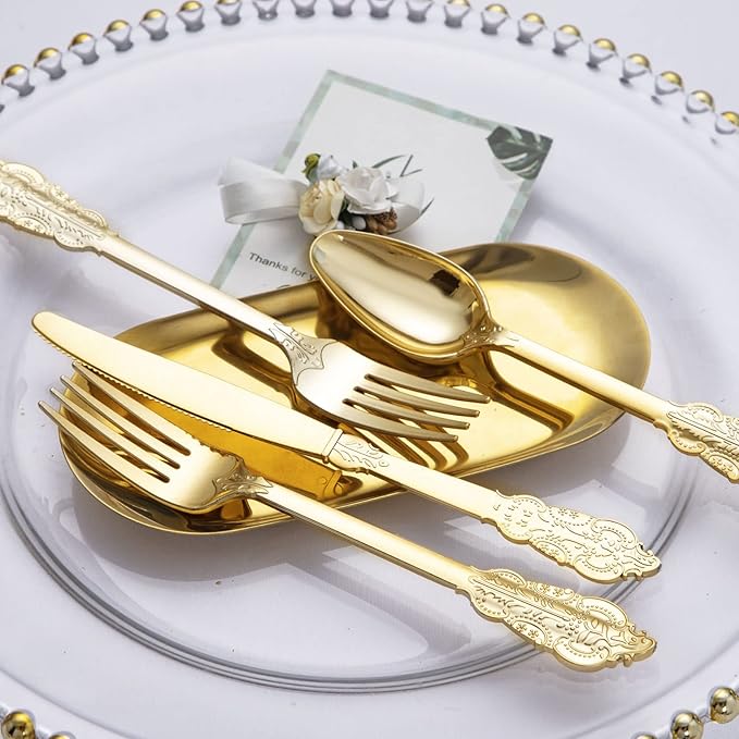 bUCLA 600 Pieces Gold Plastic Silverware - Image 5