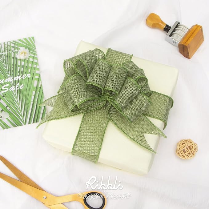 Ribbli Sage Green Burlap Wired Ribbon, 1-1/2” Inch x Continuous 20 Yard - Image 3