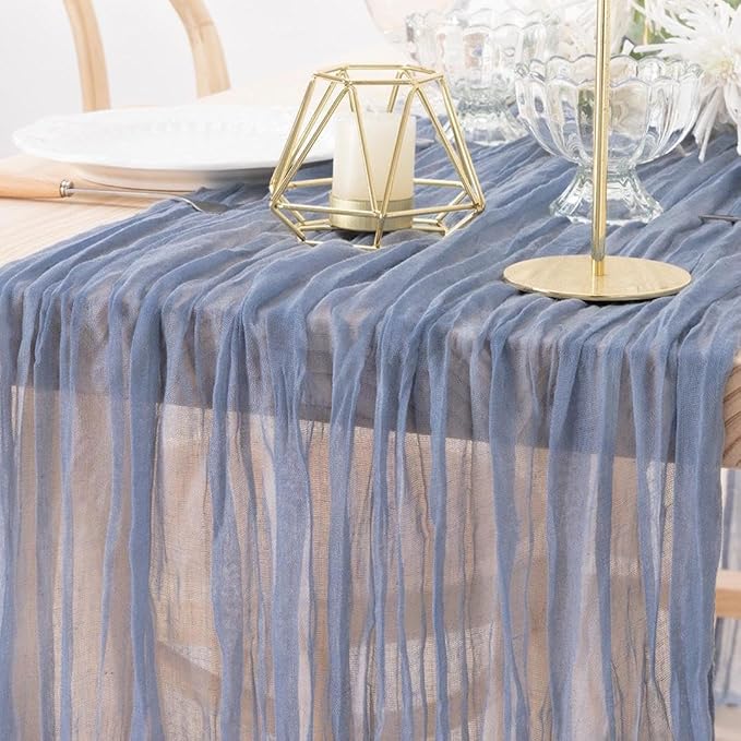 MLMW Dusty Blue Table Runner Cheesecloth Gender Reveal Boho Gauze Rustic Cheese by MLMW