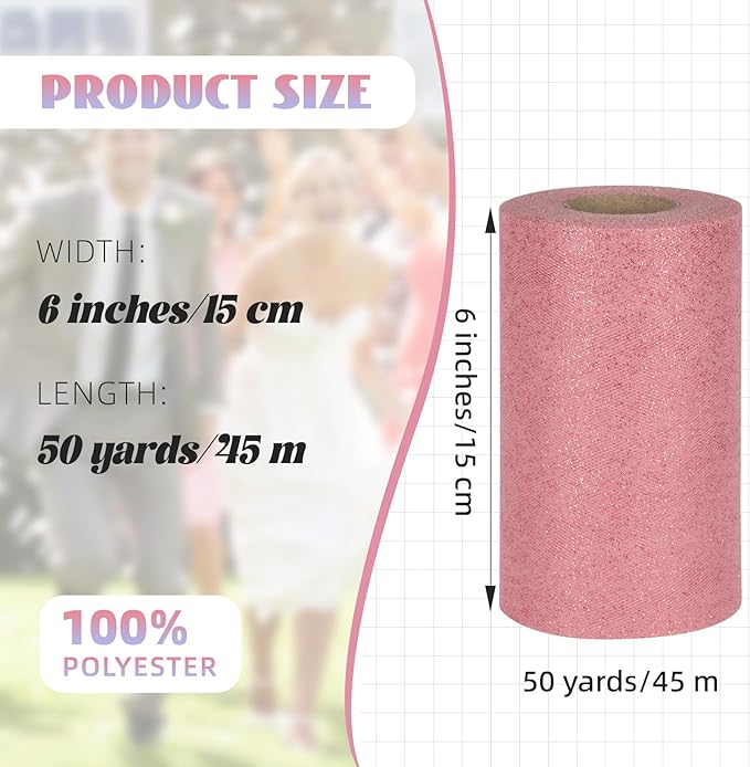 Glitter Tulle Rolls 6” by 50 Yards Sparkle Tulle Fabric Ribbon Sequin Tulle - Image 4
