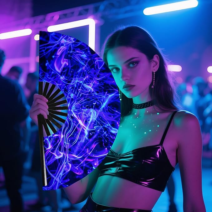 SYNTECSO Folding Hand Fan for Rave, Popping Fan for Line Dancing, Drag Queen - Image 6
