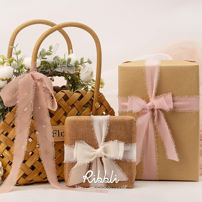 Ribbli Pink Ribbon 1 Inch x 3 Rolls Total 24 Yards Cream/Blush Pink/Rose Gold - Image 5