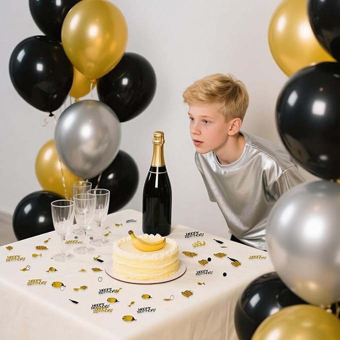 Black Gold Happy Birthday Confetti, Birthday Decorations Confetti Metallic Foil - Image 5