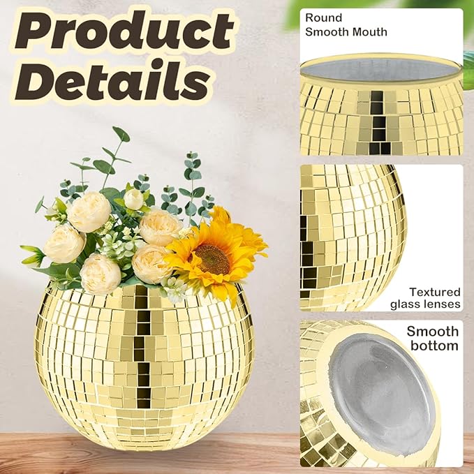 8 PCS Disco Ball Vase, Glass Disco Ball Planter Candle Holder Vase Bulk Mirror - Image 3