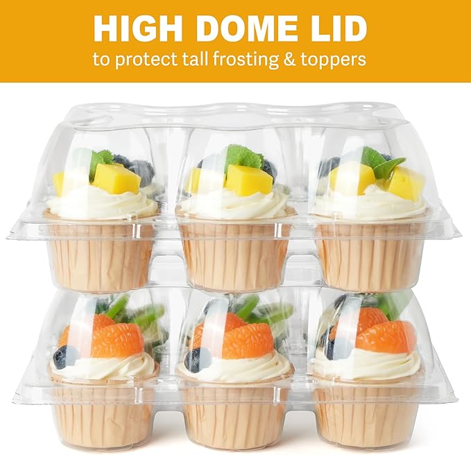 LotFancy Cupcake Containers 6 Count, 10 Sets, Disposable Cupcake Carriers - Image 5
