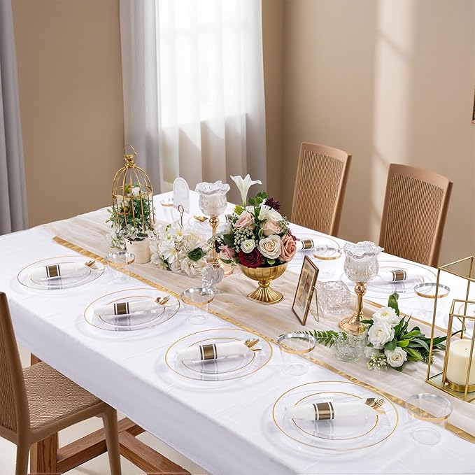 SUT 175 Pcs Gold and Clear Plastic Dinnerware Set - Image 5