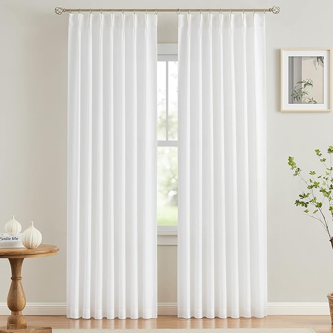 Vision Home White Pinch Pleated Semi Sheer Curtains Textured Light Filtering by VisionHome