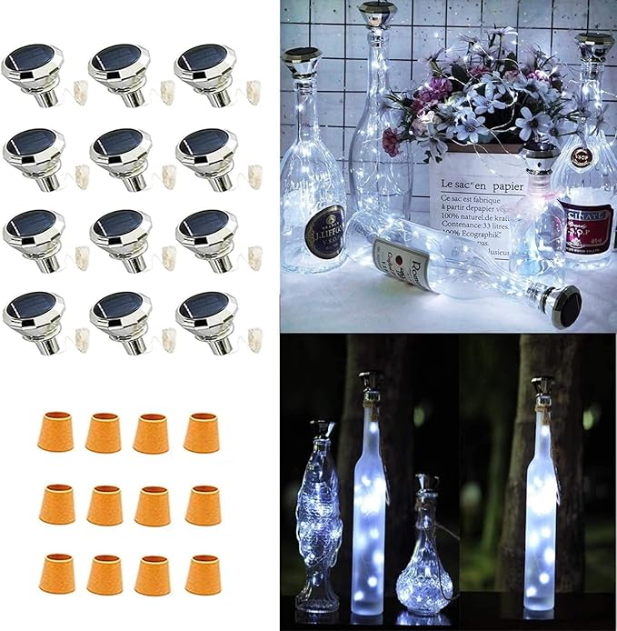 Upgraded 12 Pack Diamond Solar Wine Bottle Lights, 20 LEDs Waterproof Copper by YJFWAL