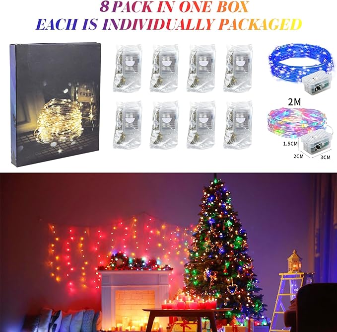 ZGWJ 8 Pack Fairy Lights Battery Operated, 7ft 20 Mini LED Fairy String Lights - Image 7