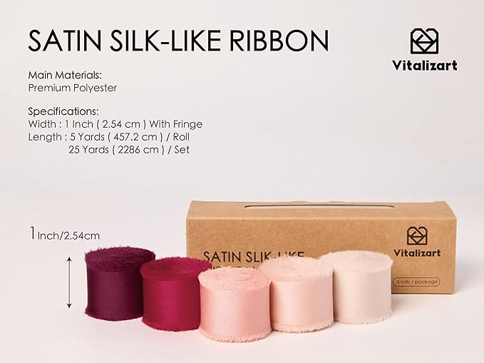 Vitalizart Silk Like Satin Ribbon 1 inch x 25 Yard Red & Pink Handmade Frayed - Image 2