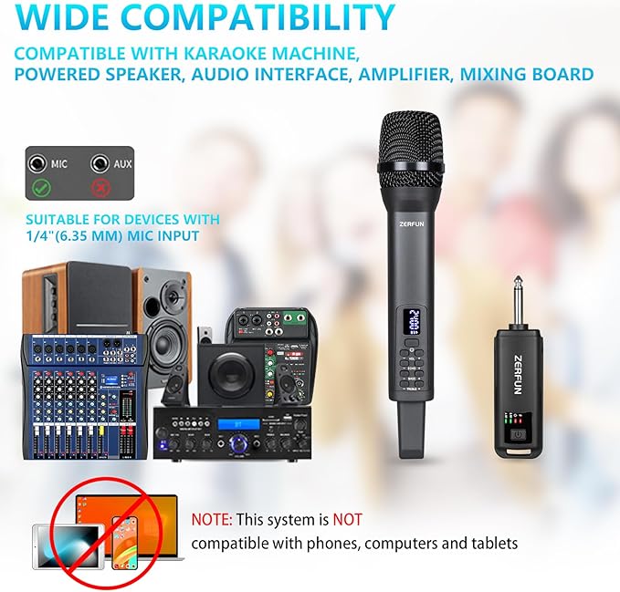 Rechargeable Wireless Microphone, Pro Handheld Cordless Mics System Dynamic - Image 2