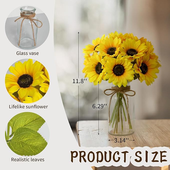 Leftover Sunflower Artificial Flowers in Vase, Sunflower Decor, Flower - Image 2