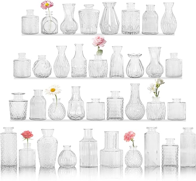 Set of 36 Glass Bud Vase Set, Small Vintage Clear Flower Vase Centerpieces by HAISIWLKJ