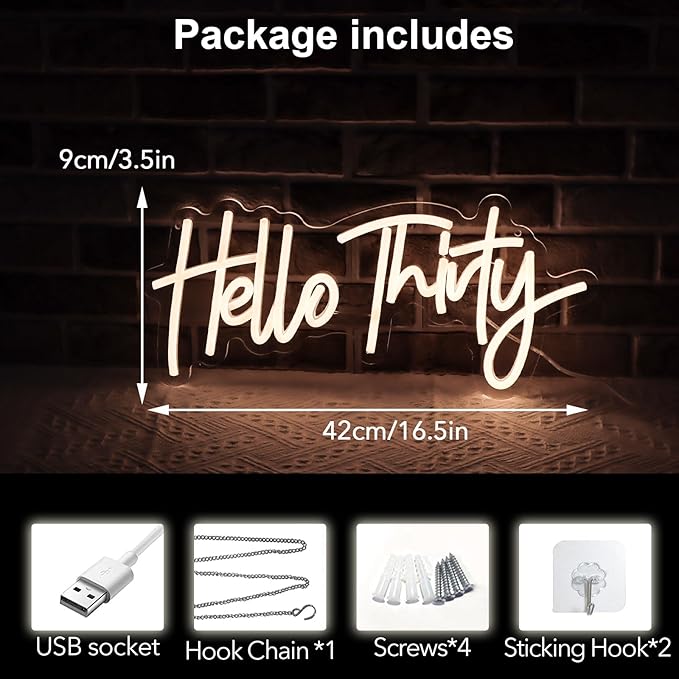 Warm White Hello Thirty Neon Sign 30th Birthday Party Neon Sign - Image 3