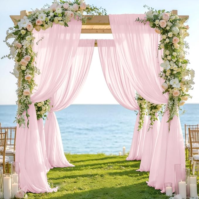 Blush Pink 2 Panels Wedding Arch Draping Fabric 29" x 20Ft Sheer Drapes Outdoor by Jimtx