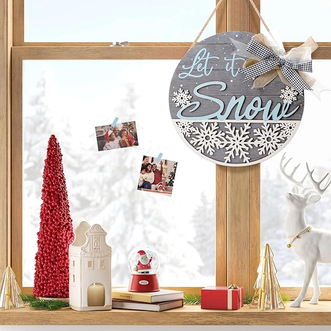 CHDITB Let It Snow Winter Decoration Sign, 3D Snowflake Xmas Winter Front Door - Image 4