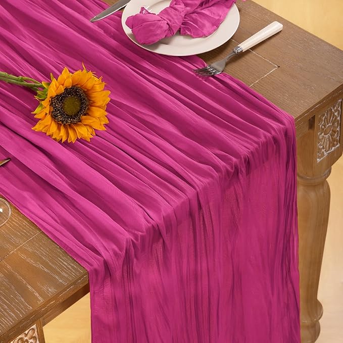 Hot Pink Cheesecloth Table Runner Fall Table Runner Boho Gauze 120 Inches - Image 4
