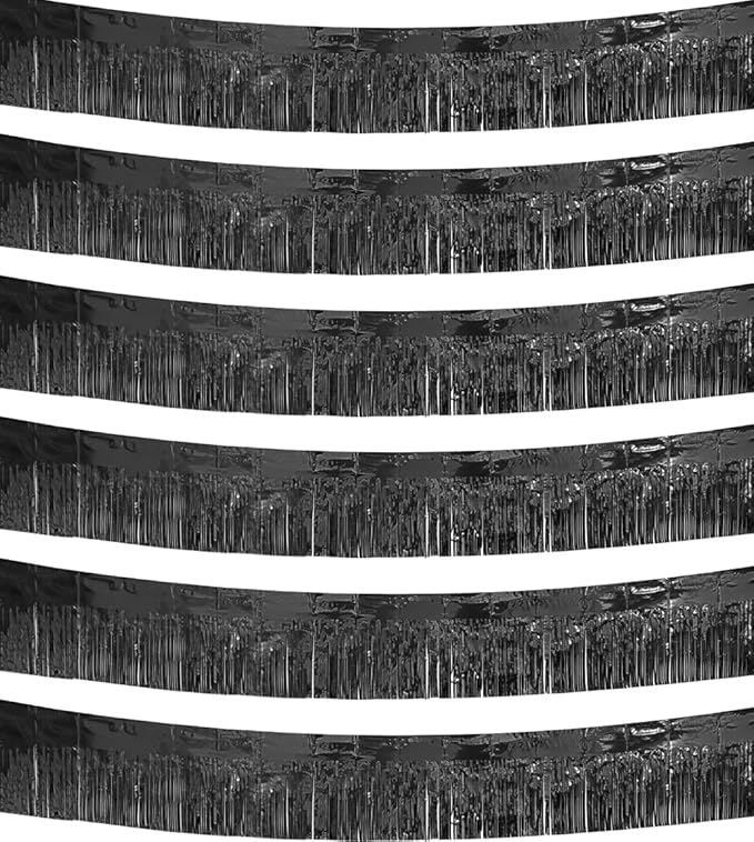 6 Pack Black Total 60 Feet Foil Fringe Garland Metallic Tinsel Banner Wall by iiCheerful