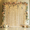 Tulle Backdrop Curtain with Lights String 10FT X 8FT Champagne Sheer Tulle by Xiomot