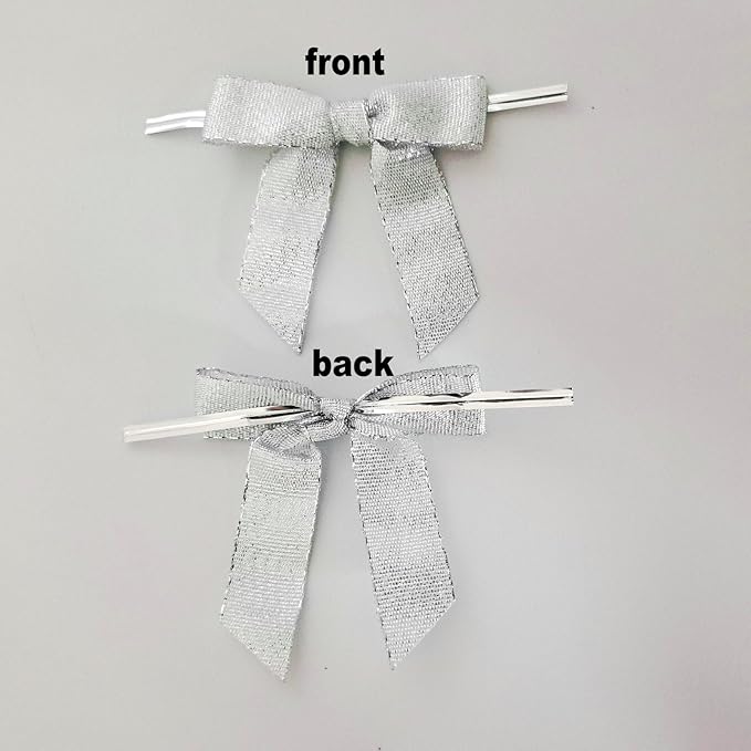 50pcs 2-1/2" Metallic Satin Silver Bows - Image 4