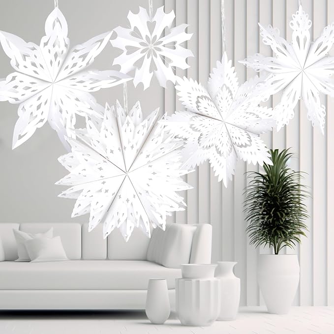 5 Pack Christmas Paper Snowflake Lanterns, Christmas Paper Star Lantern - Image 8