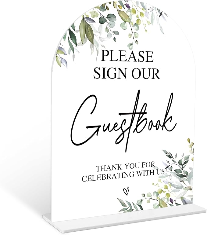 Greenery Please Sign Our Guestbook Sign, 6 x 8 Inch White Arch Acrylic Wedding by Qoqxjodd