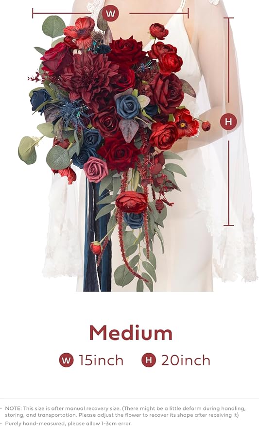 Ling's moment Navy Blue Burgandy Bridal Bouquet Cascading, Jewel Tone Wedding - Image 7