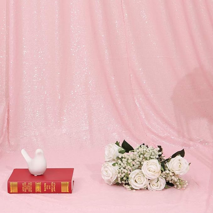 Eternal Beauty Pink Sequin Backdrop, 6x8 Ft Glitter Background Curtains - Image 9