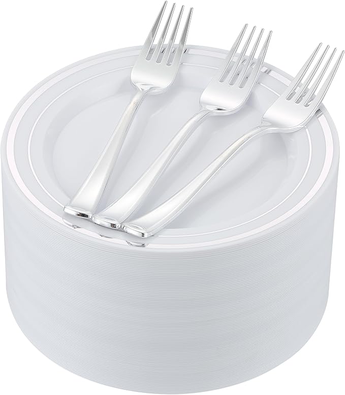 120pcs Silver Dessert Plates by ISFANGCO
