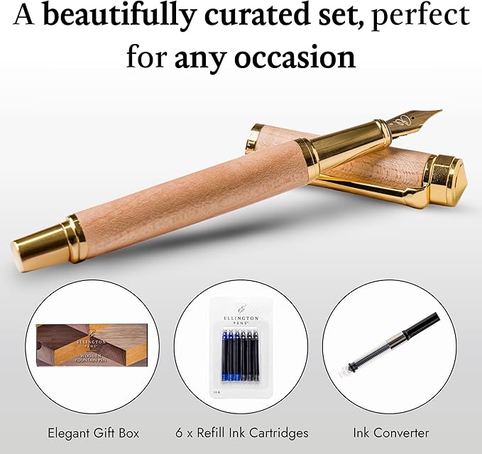 Ellington Pens Elegant Wood Fountain Pen Set – Includes Wooden Pen Box - Image 2