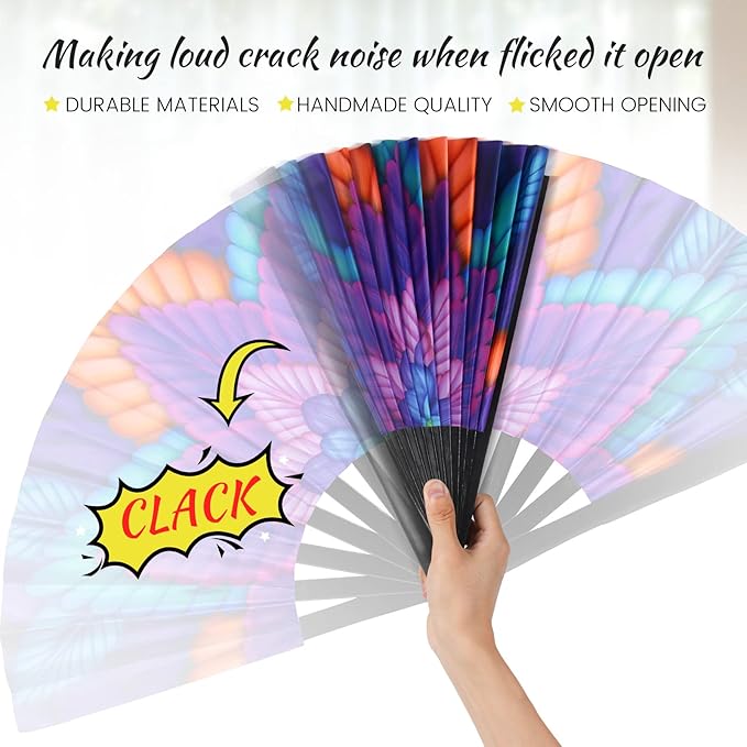 SYNTECSO Folding Hand Fan for Rave, UV Glow Fan, Large Bamboo Fan for Drag Queen - Image 4