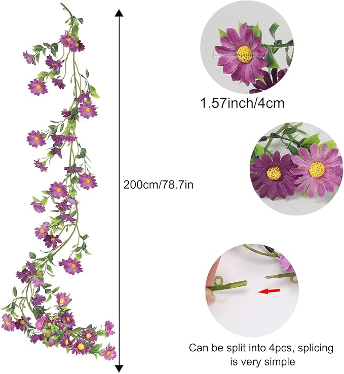Purple Flower Garland Fake Vines Silk Artificial Daisy Purple Birthday Party - Image 2