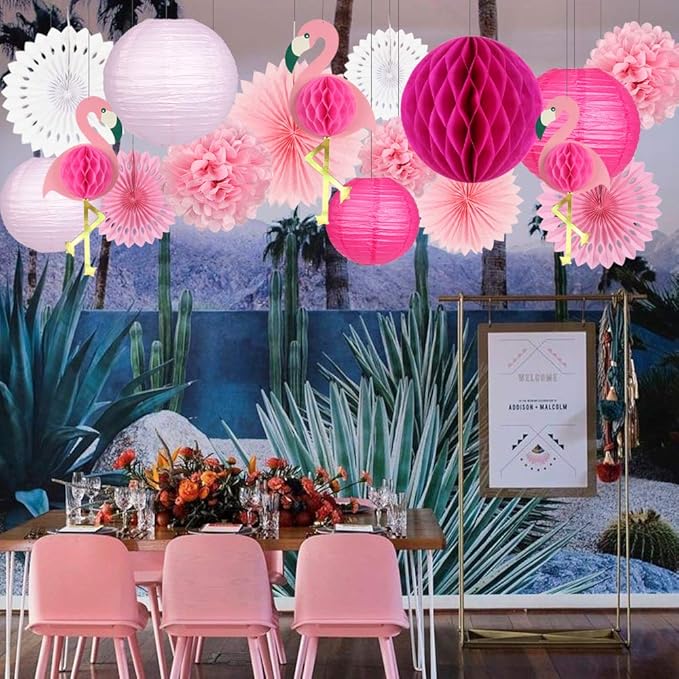 zilue Tropical Party Decorations Pink Flamingo Party Supplies Pom Poms Flowers - Image 5
