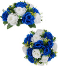 BLOSMON Royal Blue White Flowers: 2 Pcs Fake Roses Flower Balls Centerpiece by Blosmon