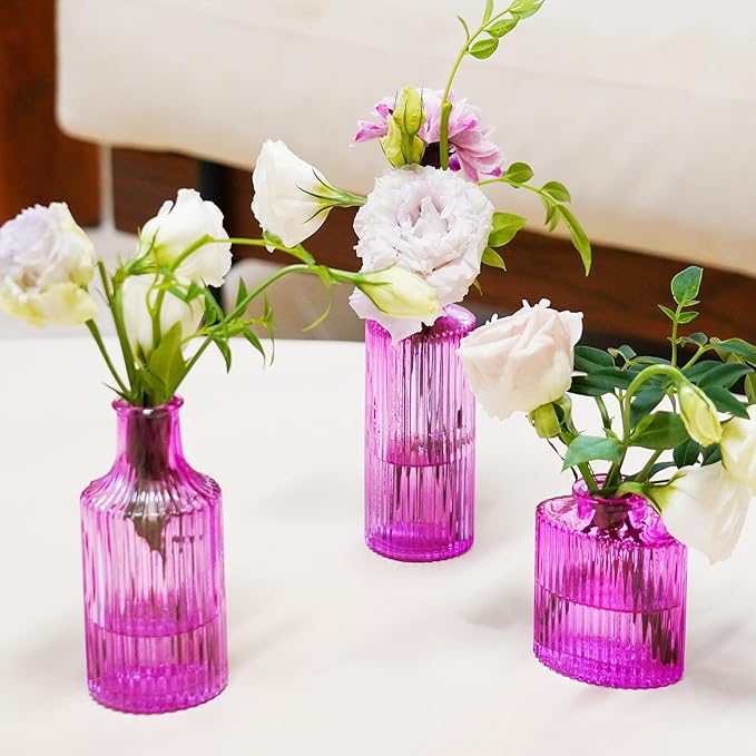 12PCS Hot Pink Vase for Flowers, Small Glass Bud Vases for Centerpieces Purple - Image 9
