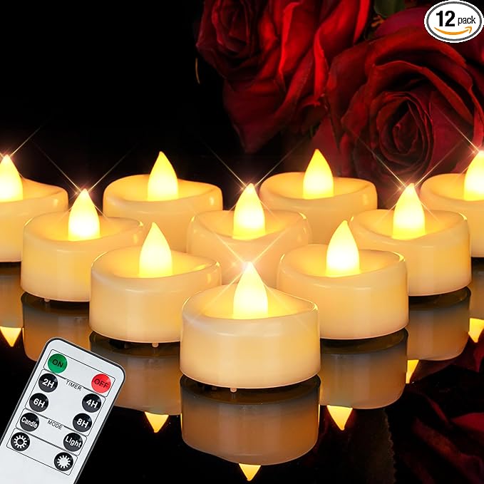 Remote Candles, 12 Pack Flameless Tea Lights Candle Battery Operated, 400+Hours by Merrynights