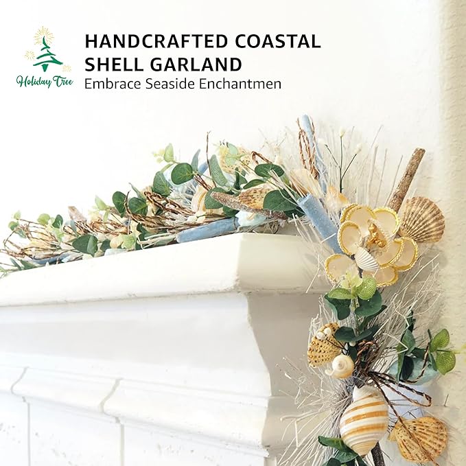 5' Coastal Shell Garland – Handcrafted Holiday Tree Wall Decor - Image 7