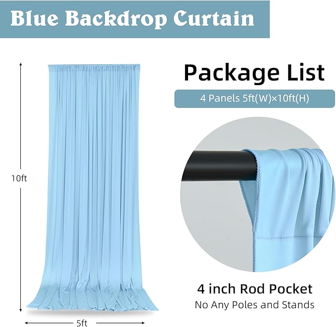 20 x 10ft Wrinkle Free Dusty Blue Backdrop Curtains - Image 4
