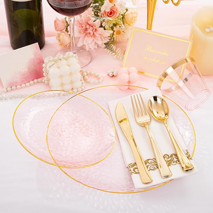 Rubtlamp 350 Pcs Clear Pink Plastic Plates, Disposable Plates - Image 5