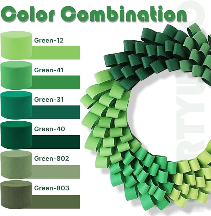 PartyWoo Crepe Paper Streamers 4 Rolls 328ft, Pack of Sage Green Crepe Paper - Image 3