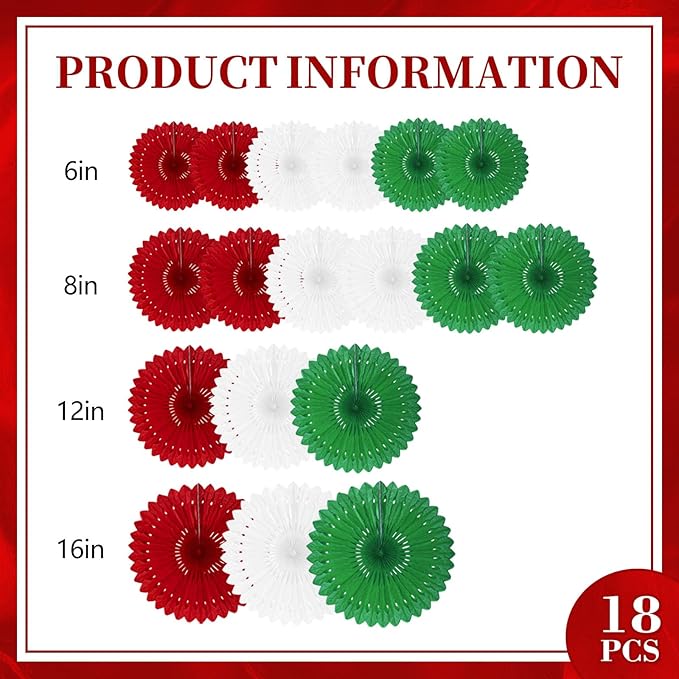 18 Pcs Christmas Hanging Paper Fan, Hanging Honeycomb Round Paper Fans - Image 2