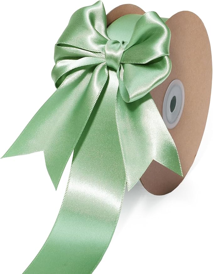 LaRibbons Sage Green Ribbon 1 1/2 Inch 25 Yards Luxury Double Faced Green Silk by LaRibbons