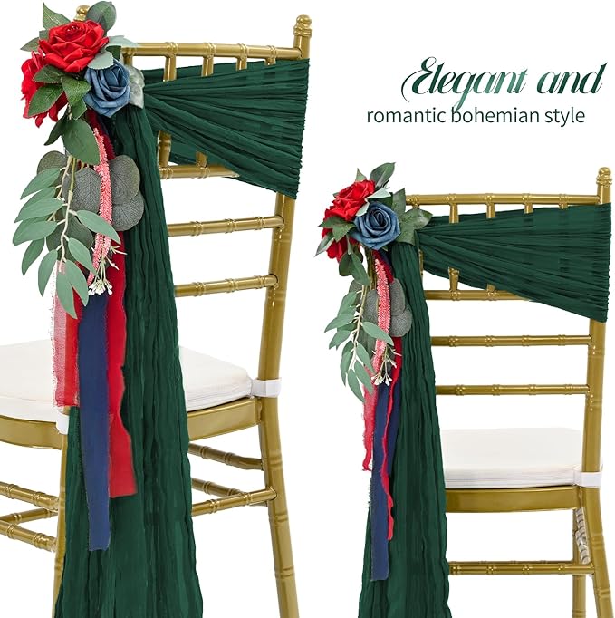 50 PCS Cheesecloth Chair Sashes Bows Wedding Aisle Decorations Chair Ribbon - Image 3