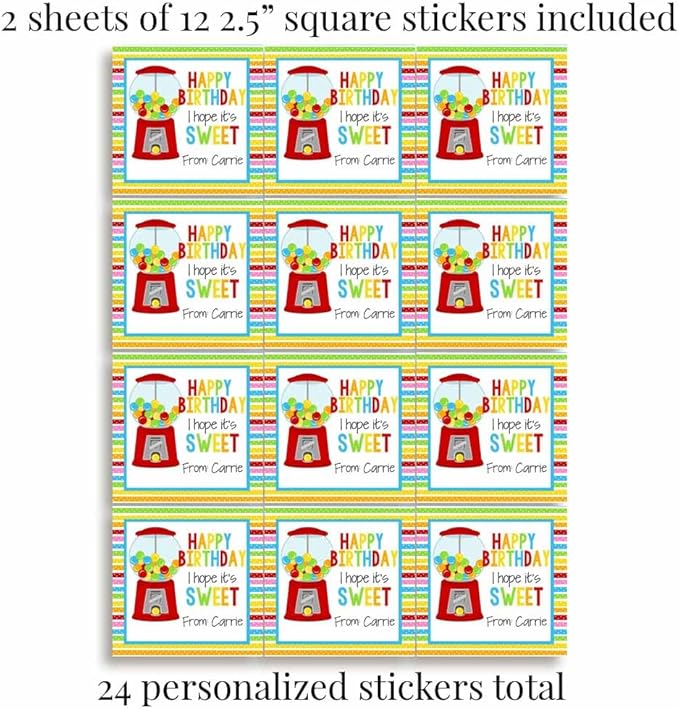 Custom & Personalized Sweet Gumball Happy Birthday Gift Tag Sticker Labels - Image 4
