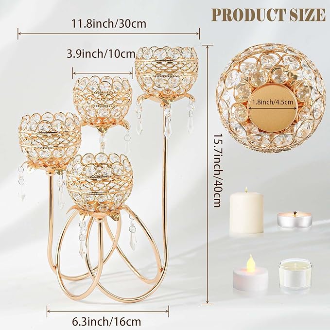 4 Arms Crystal Candelabra Tealight Holder - Image 2