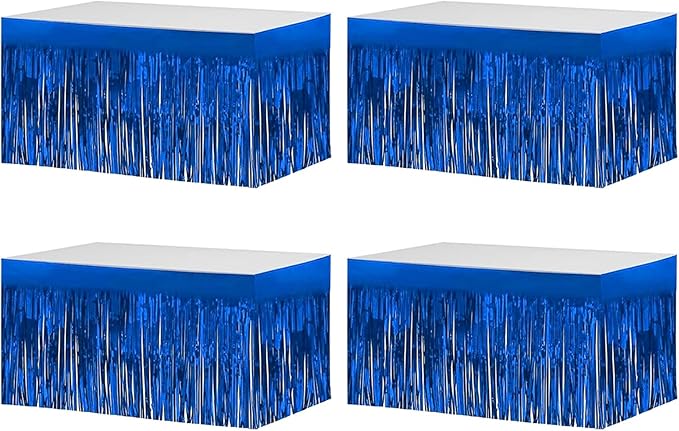 4 Pack Metallic Foil Fringe Tinsel Table Skirts, 29x108 Inch Party Disposable by Aimto