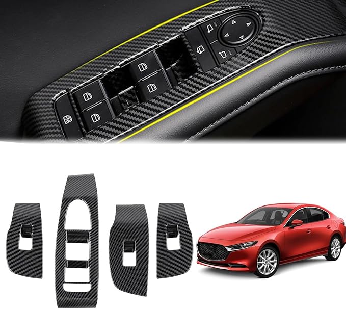 4pcs Carbon Fiber Style Front Rear Doors Window Glass Lift Switch Panel Cover - Image 2