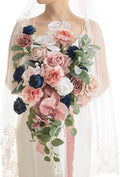 Ling's moment Dusty Rose Navy Blue Bridal Bouquet Cascading, 15 Inch Silk by LingsMoment