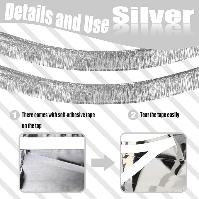 6 Pack 10 Feet Silver Foil Fringe Garland Metallic Tinsel Streamers Banner Wall - Image 3