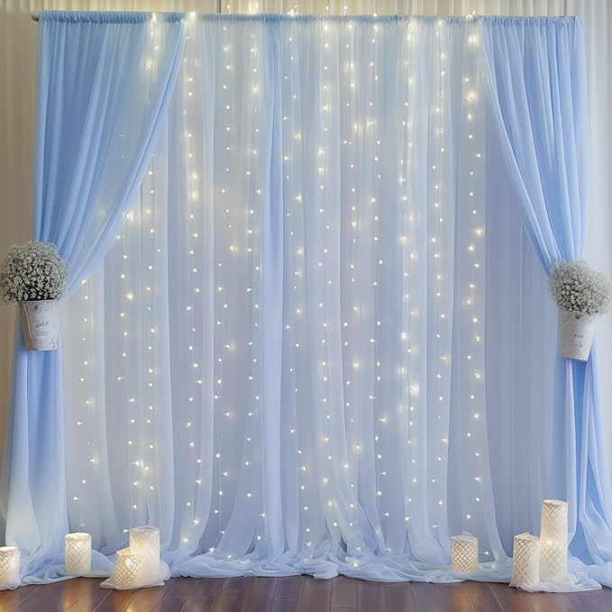 10ft x 10ft Baby Blue Chiffon Backdrop Curtain by WishCare